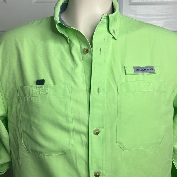 Field & Stream Bright Green Fishing Shirt Small Tab Sleeves - Picture 2 of 6